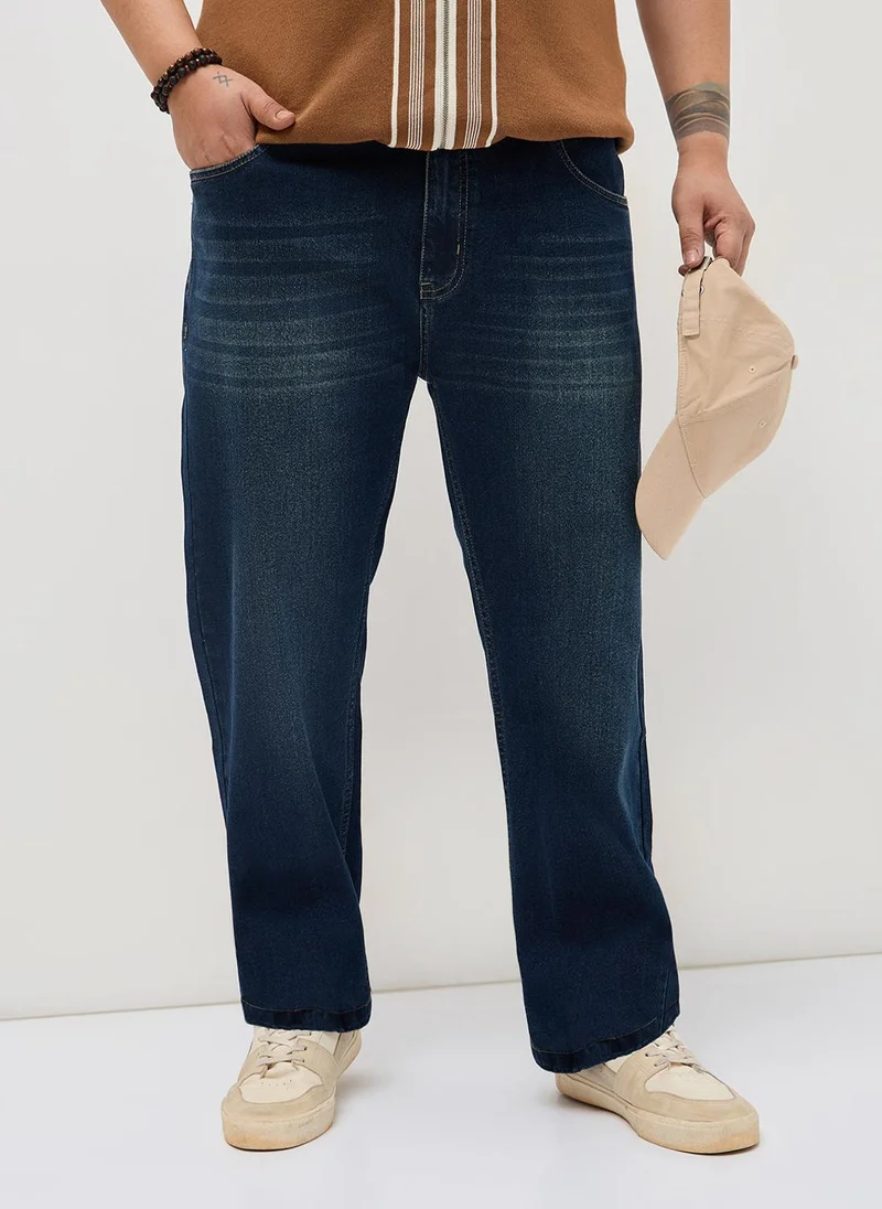 Urbano Plus Men's Blue Regular Fit Heavy Washed Denim Jeans Stretchable